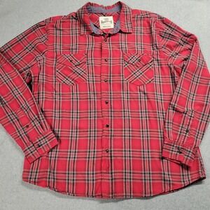 Roebuck & Co Men XXL Red Black Plaid Snap Front Long Sleeve Cotton Western Shirt